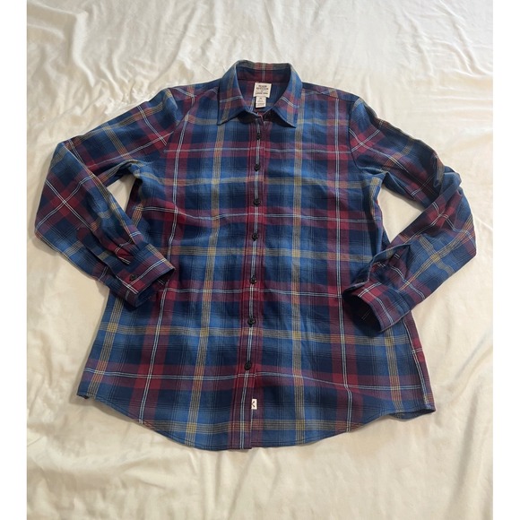 Lands' End Tops - Blake Shelton x Lands End Womens Blue Burgundy Plaid Flannel Shirt Medium 10-12